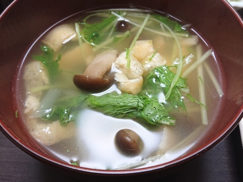水菜とシメジのうどんスープ